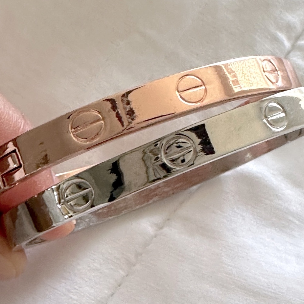2 love bracelets women silver and rose gold